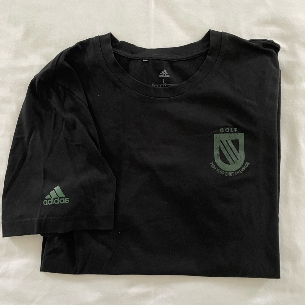 adidas Championship black t with logo on chest and arm. Size L